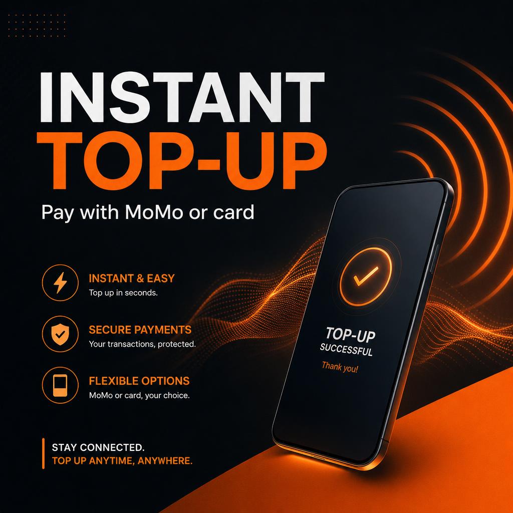 Instant top-up flyer — pay with MoMo or card